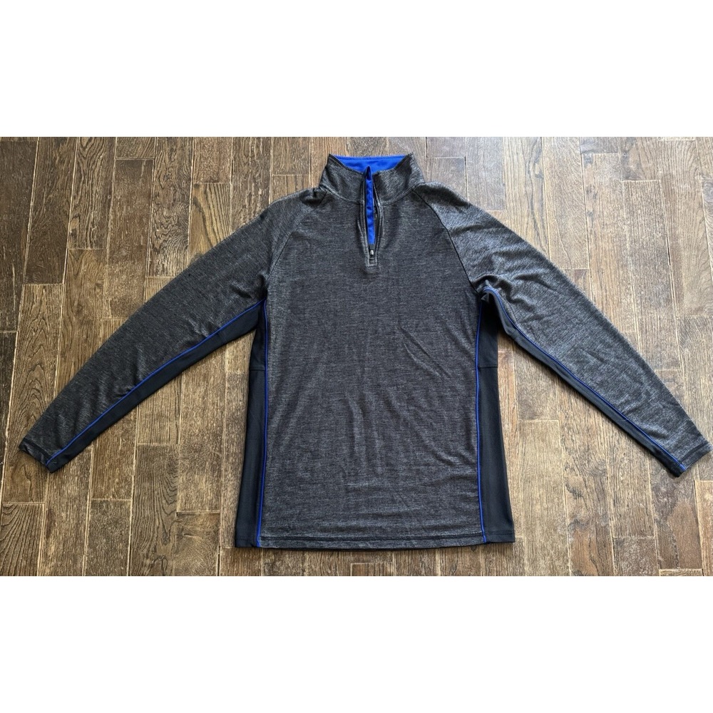 Bke Sport 1/4 Zip Pull Over Men's Size Large Gray Blue Black Knit Long Sleeve
